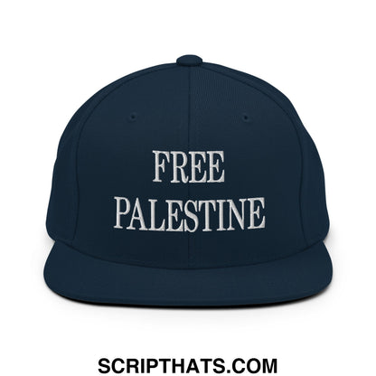 Free Palestine Embroidered Flat Bill Brim Snapback Hat Dark Navy