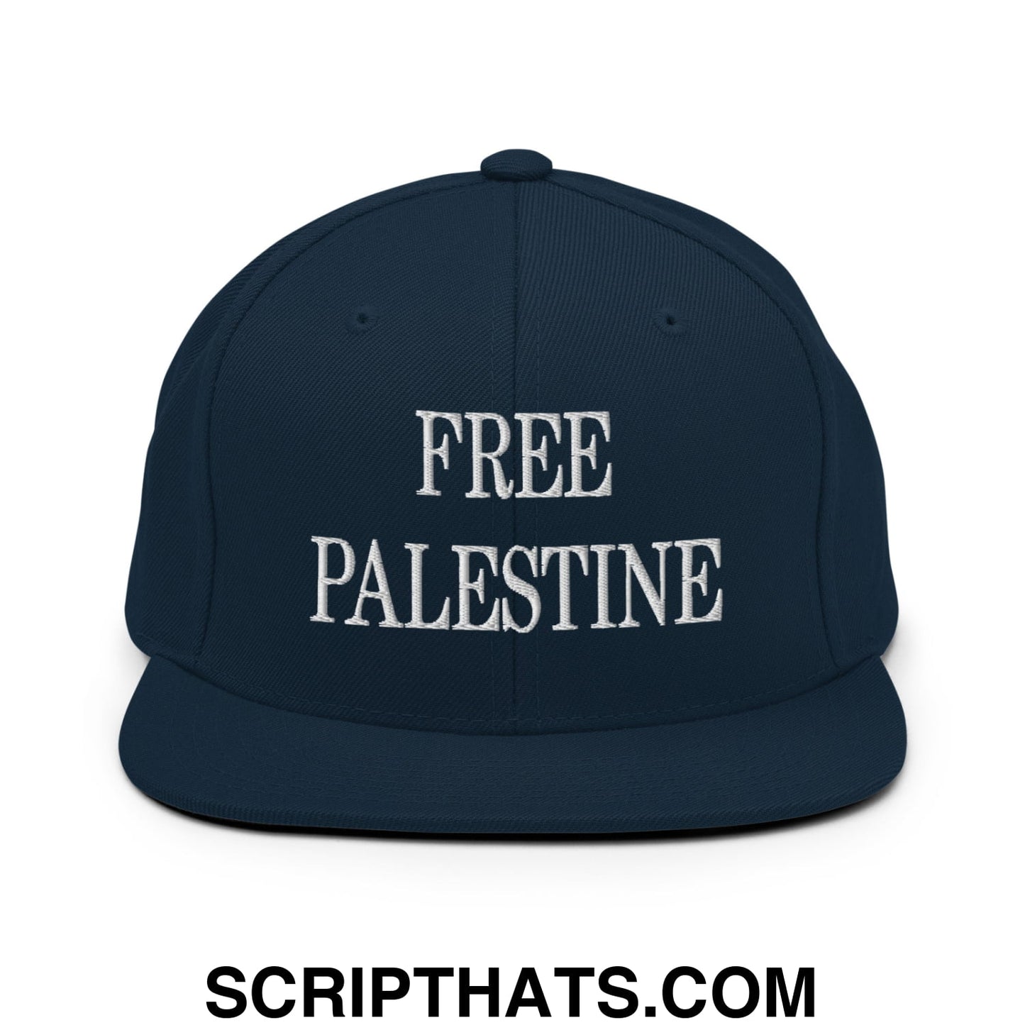 Free Palestine Embroidered Flat Bill Brim Snapback Hat Dark Navy