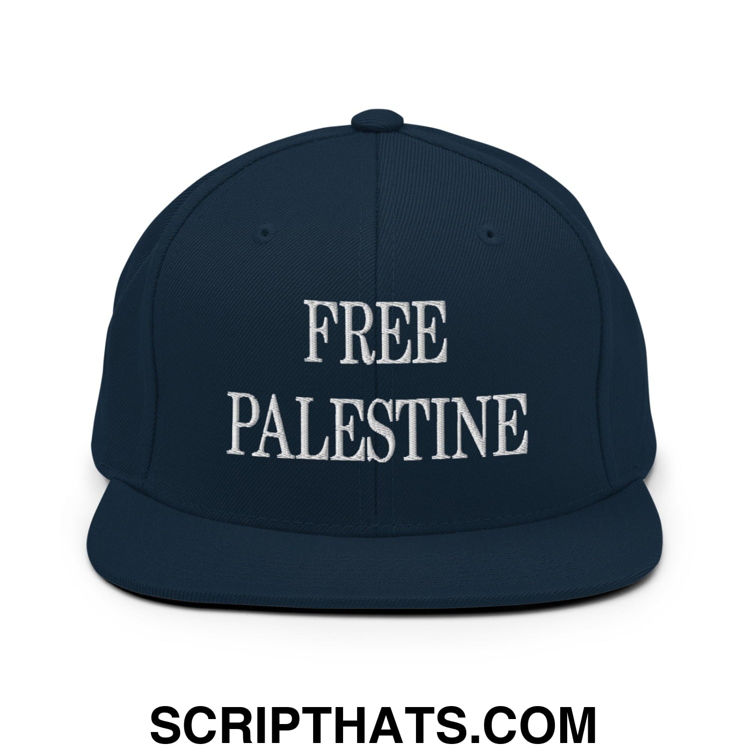 Free Palestine Embroidered Flat Bill Brim Snapback Hat Dark Navy