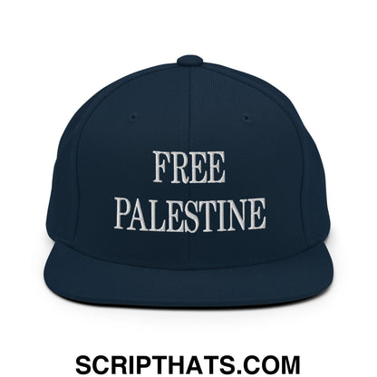 Free Palestine Embroidered Flat Bill Brim Snapback Hat Dark Navy