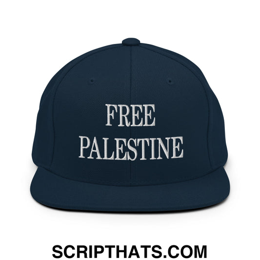 Free Palestine Embroidered Flat Bill Brim Snapback Hat Dark Navy
