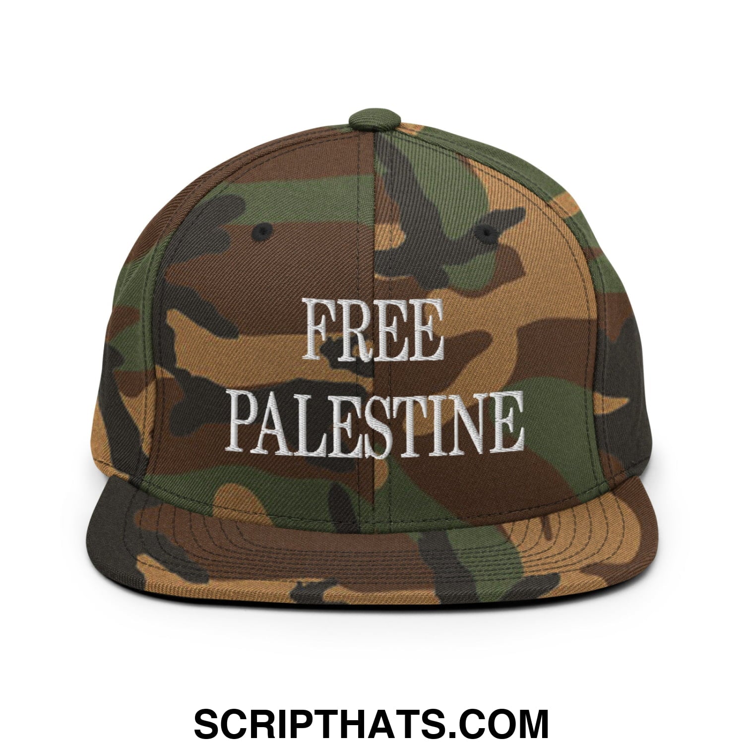 Free Palestine Embroidered Flat Bill Brim Snapback Hat Green Camo