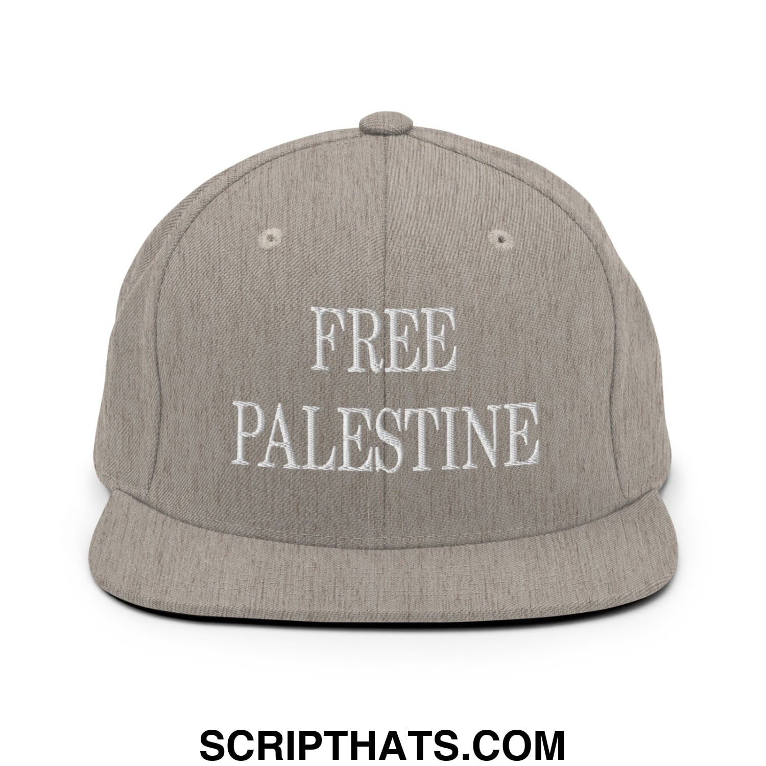 Free Palestine Embroidered Flat Bill Brim Snapback Hat Heather Grey