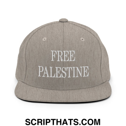 Free Palestine Embroidered Flat Bill Brim Snapback Hat Heather Grey