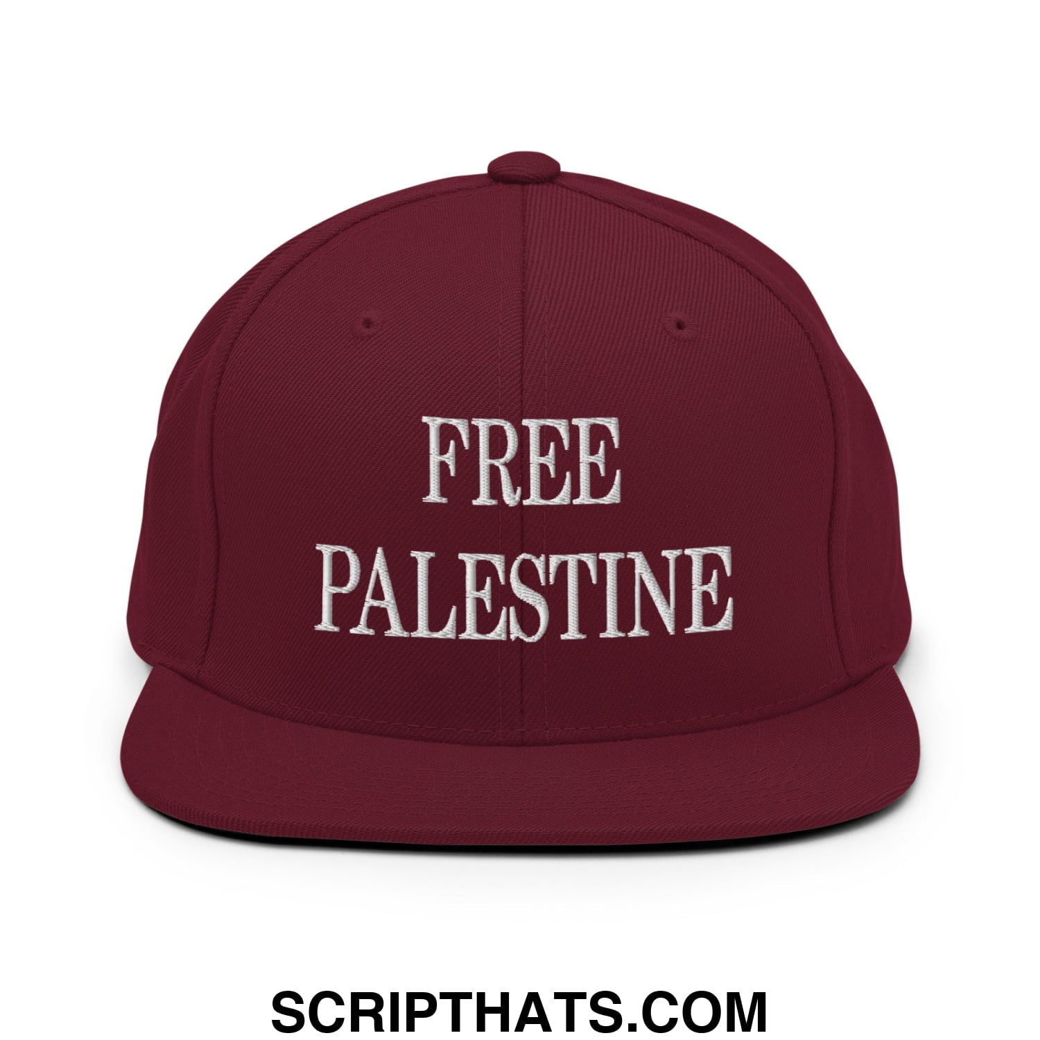 Free Palestine Embroidered Flat Bill Brim Snapback Hat Maroon