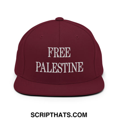 Free Palestine Embroidered Flat Bill Brim Snapback Hat Maroon