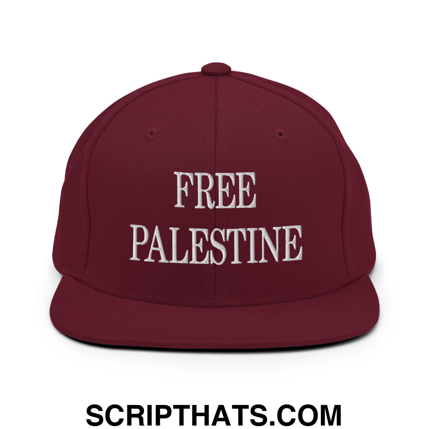 Free Palestine Embroidered Flat Bill Brim Snapback Hat Maroon