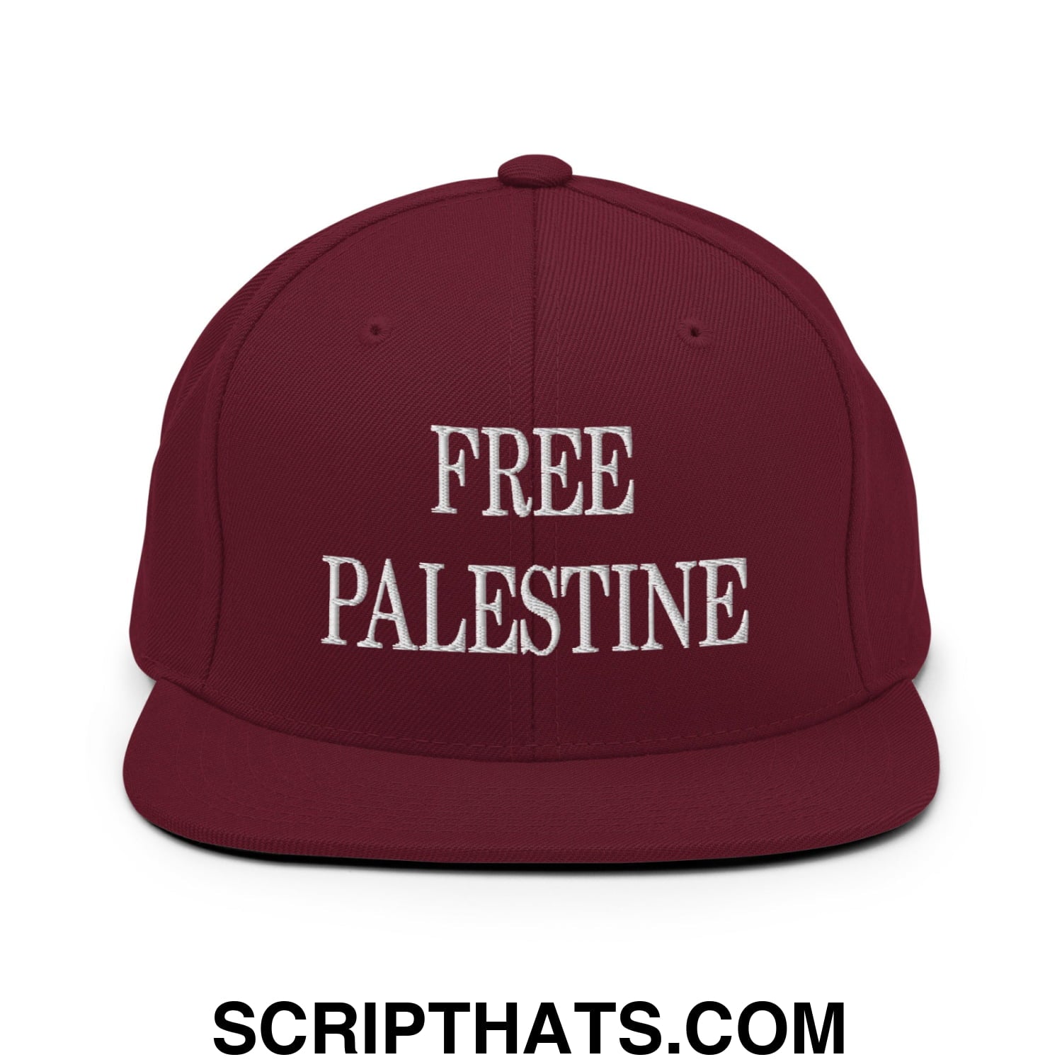 Free Palestine Embroidered Flat Bill Brim Snapback Hat Maroon