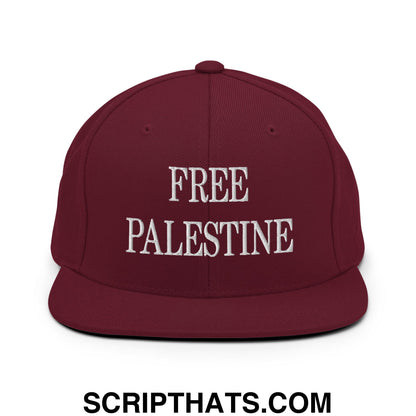 Free Palestine Embroidered Flat Bill Brim Snapback Hat Maroon