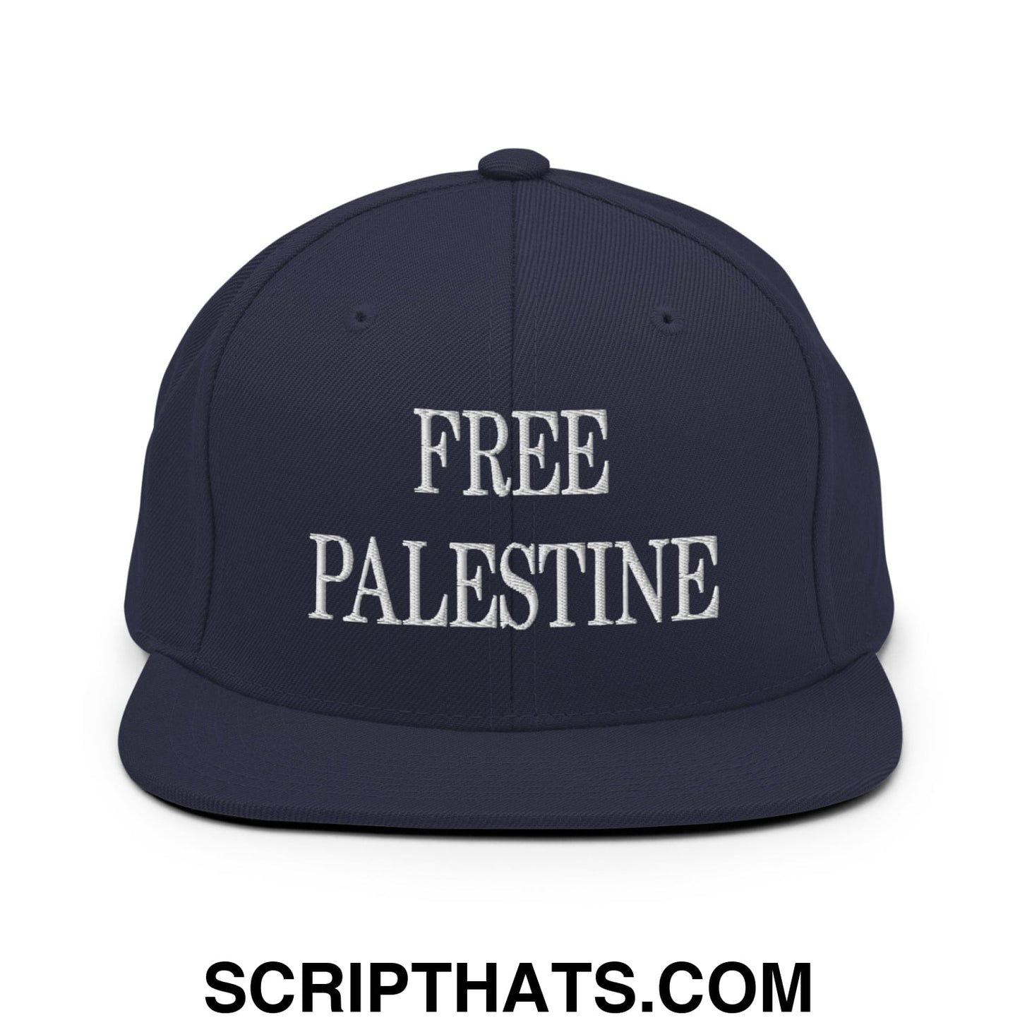 Free Palestine Embroidered Flat Bill Brim Snapback Hat Navy