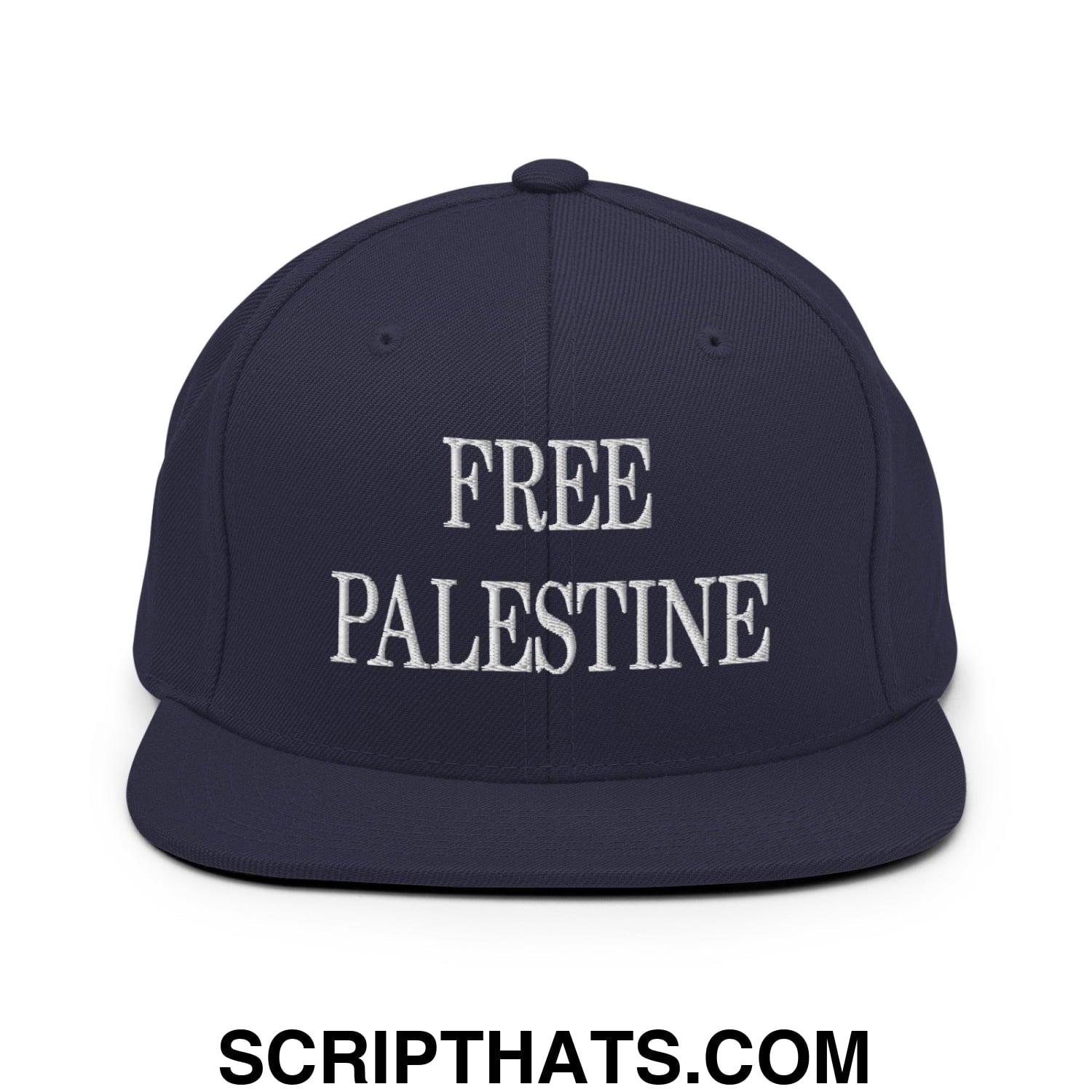 Free Palestine Embroidered Flat Bill Brim Snapback Hat Navy