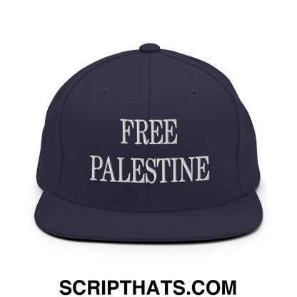 Free Palestine Embroidered Flat Bill Brim Snapback Hat Navy