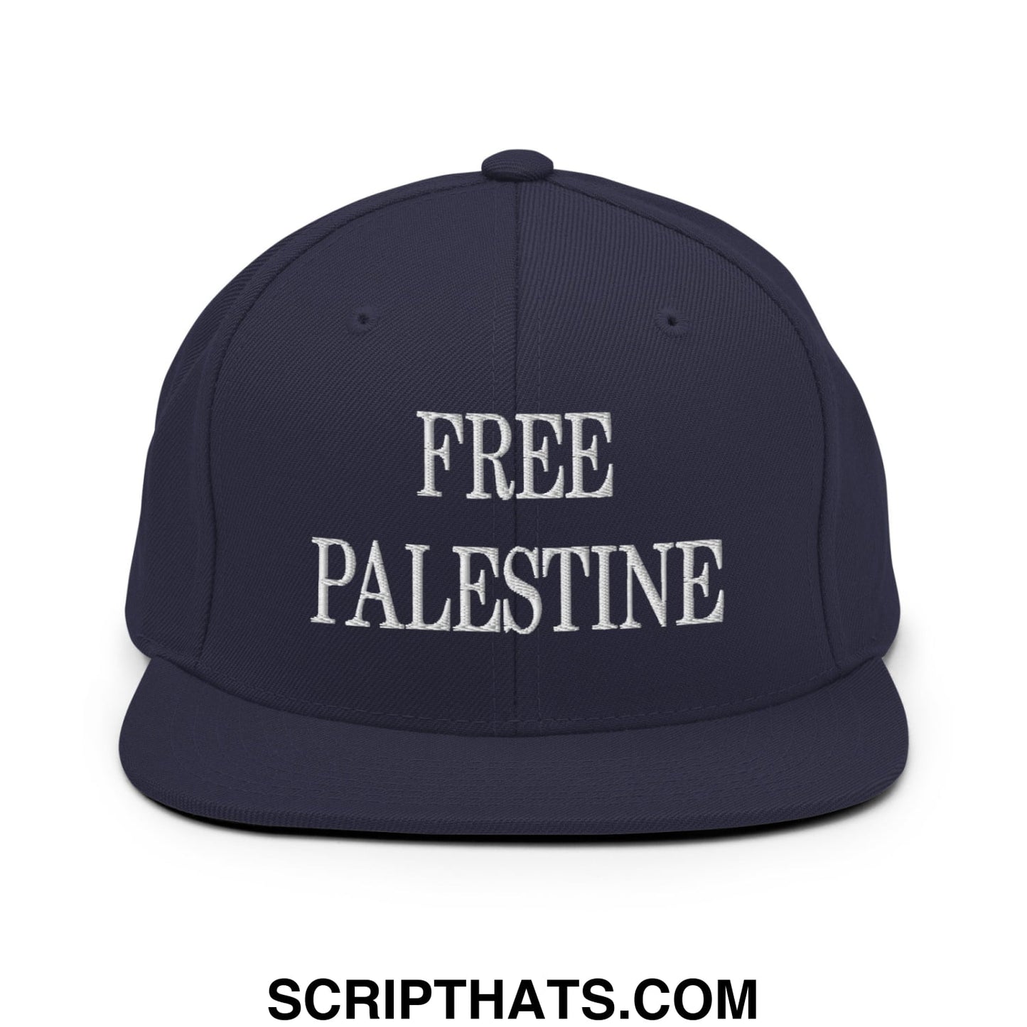 Free Palestine Embroidered Flat Bill Brim Snapback Hat Navy