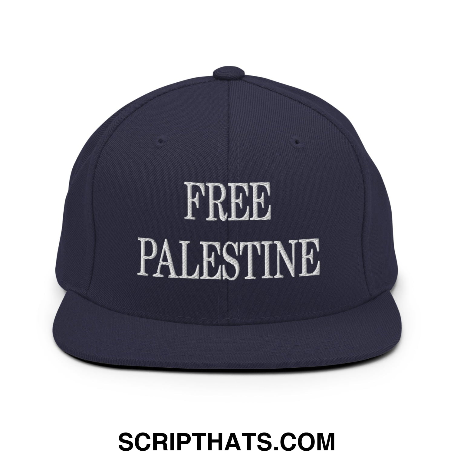 Free Palestine Embroidered Flat Bill Brim Snapback Hat Navy