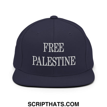 Free Palestine Embroidered Flat Bill Brim Snapback Hat Navy
