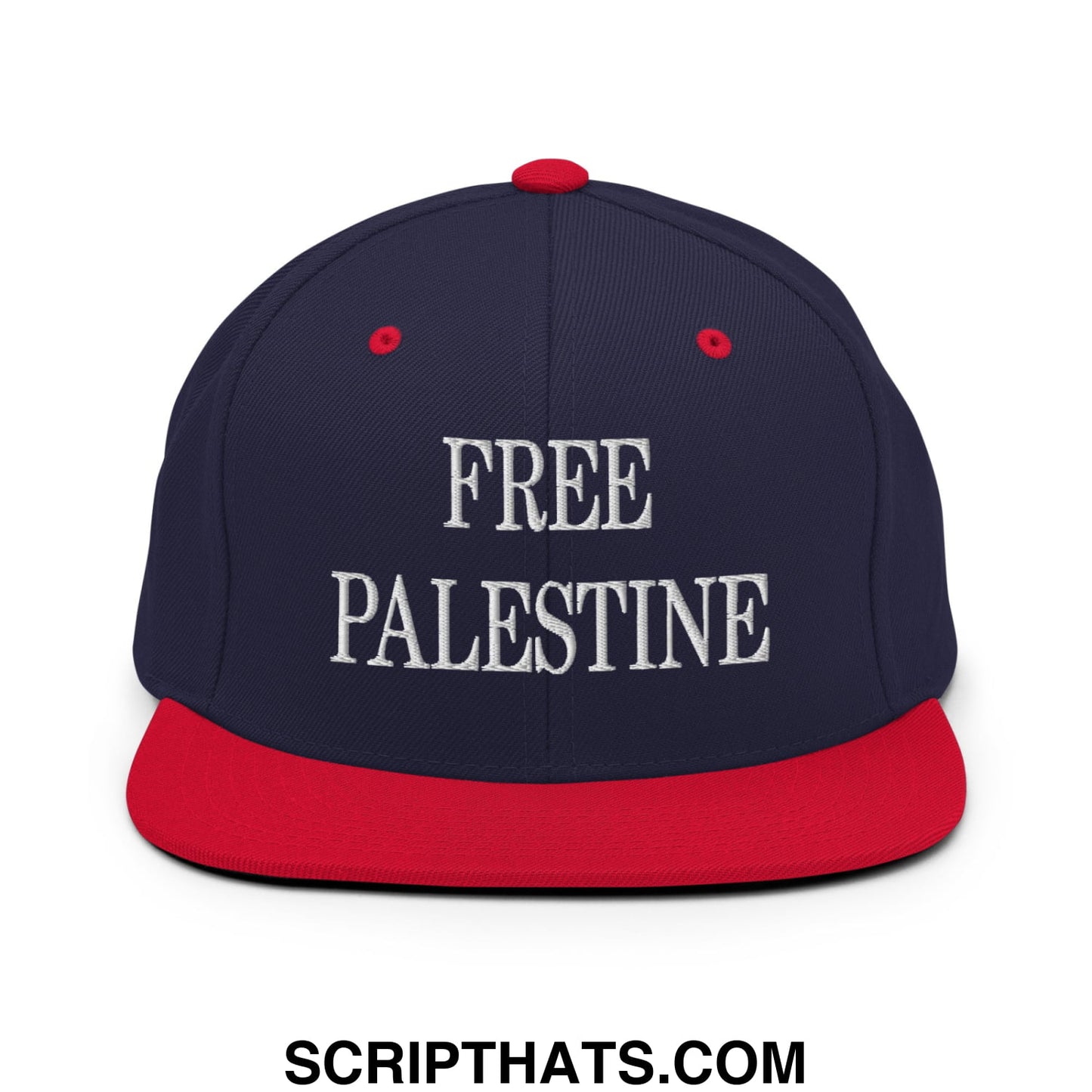 Free Palestine Embroidered Flat Bill Brim Snapback Hat Navy Red