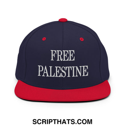 Free Palestine Embroidered Flat Bill Brim Snapback Hat Navy Red