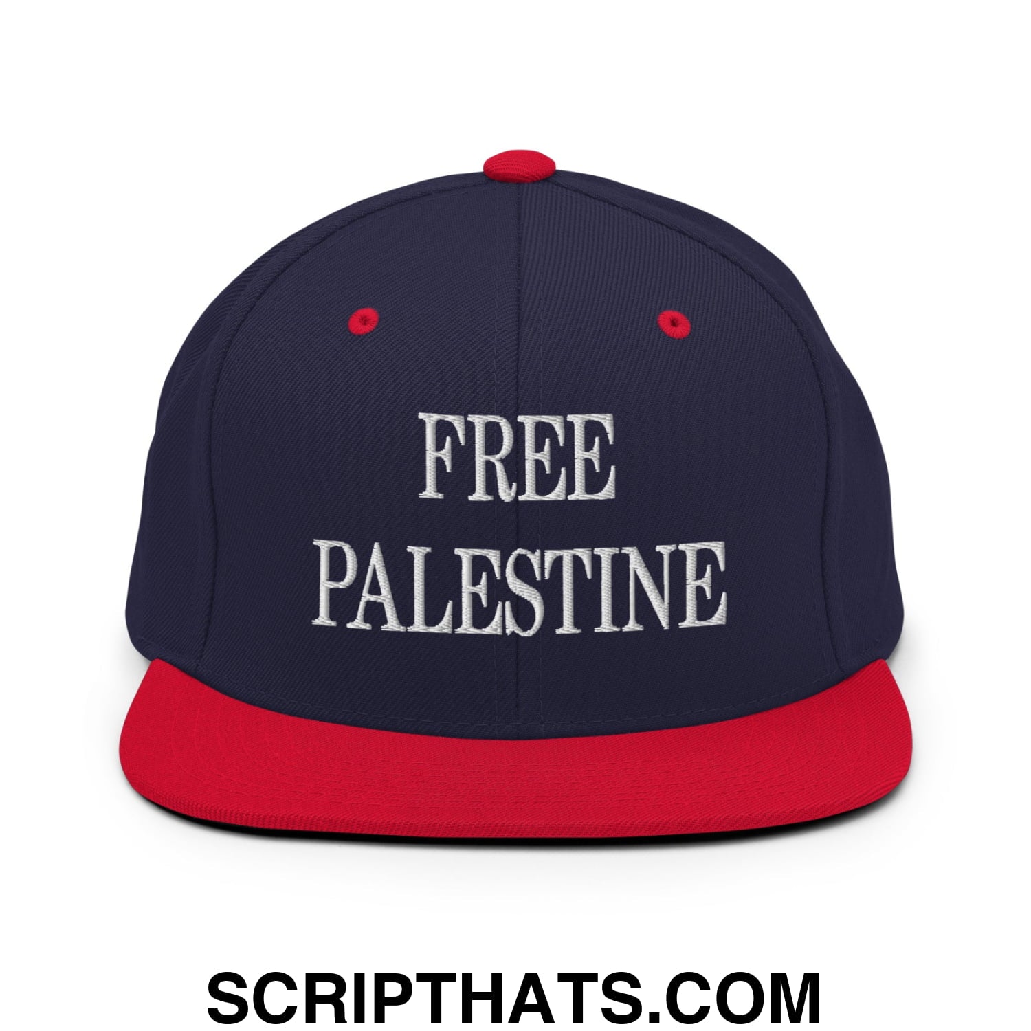 Free Palestine Embroidered Flat Bill Brim Snapback Hat Navy Red