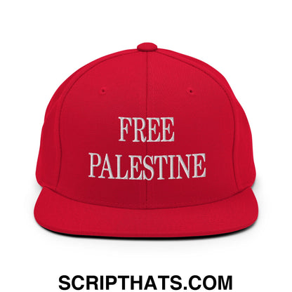 Free Palestine Embroidered Flat Bill Brim Snapback Hat Red