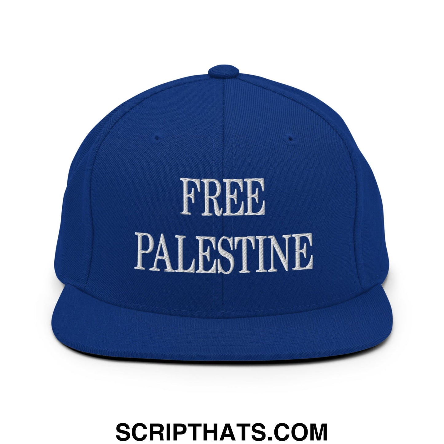 Free Palestine Embroidered Flat Bill Brim Snapback Hat Royal Blue