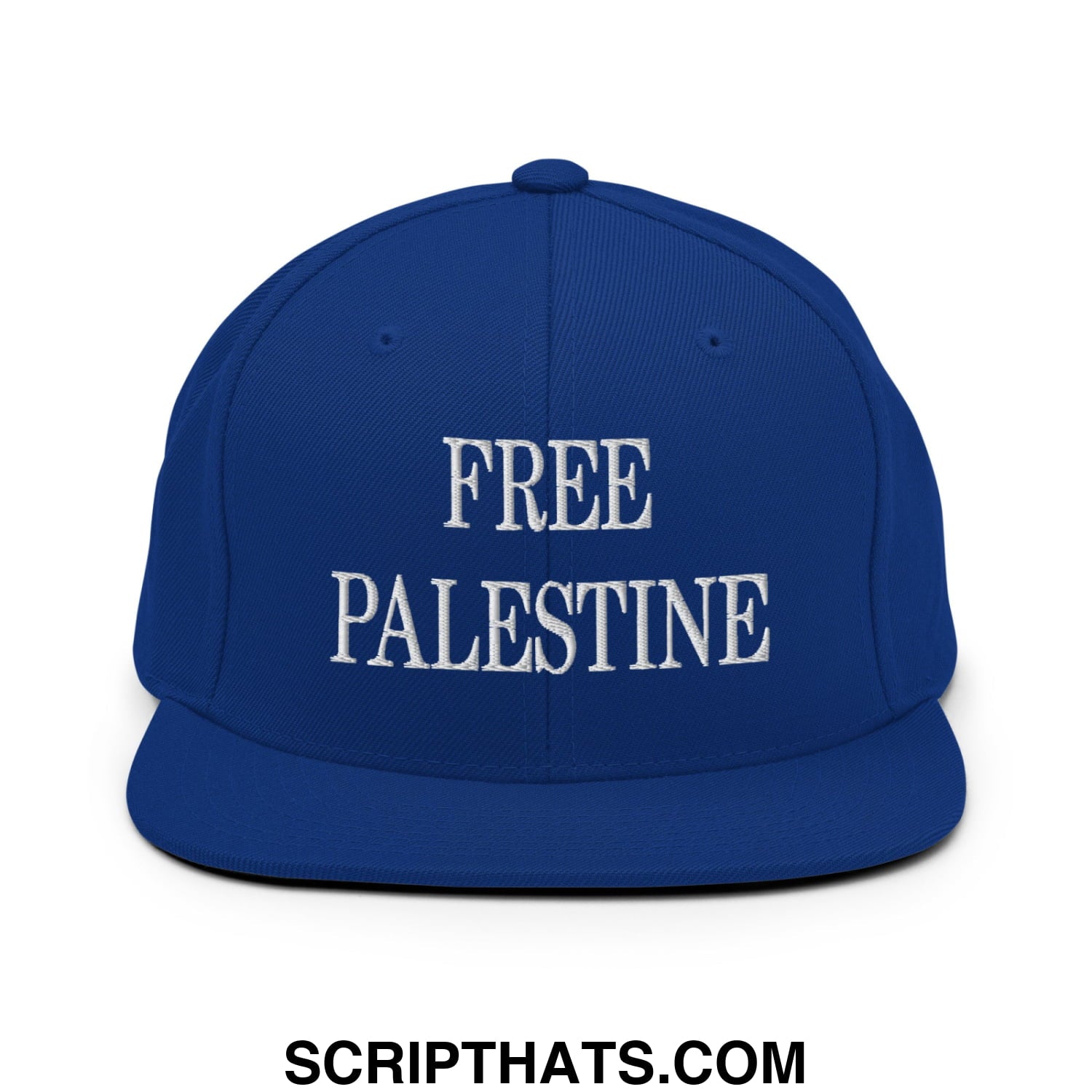 Free Palestine Embroidered Flat Bill Brim Snapback Hat Royal Blue