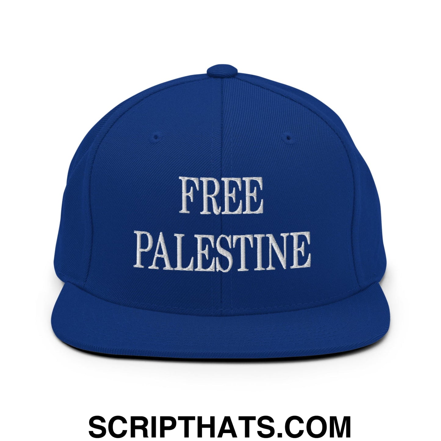 Free Palestine Embroidered Flat Bill Brim Snapback Hat Royal Blue