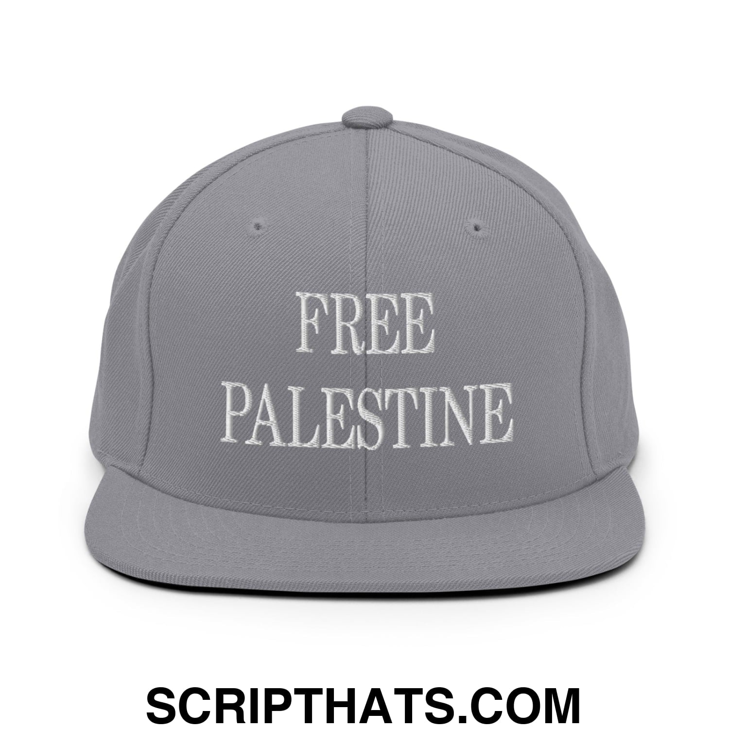 Free Palestine Embroidered Flat Bill Brim Snapback Hat Silver