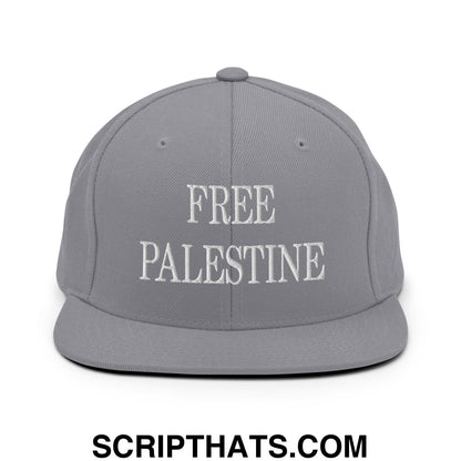 Free Palestine Embroidered Flat Bill Brim Snapback Hat Silver