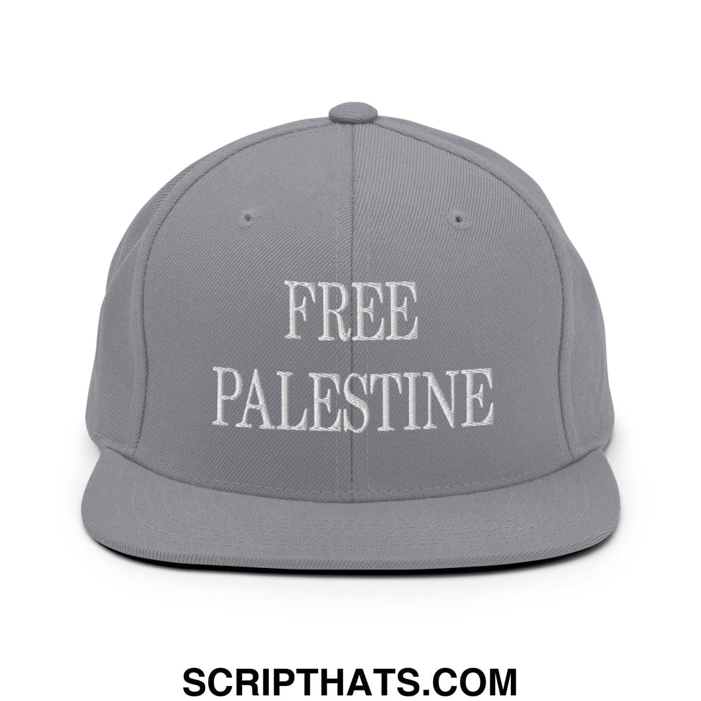 Free Palestine Embroidered Flat Bill Brim Snapback Hat Silver