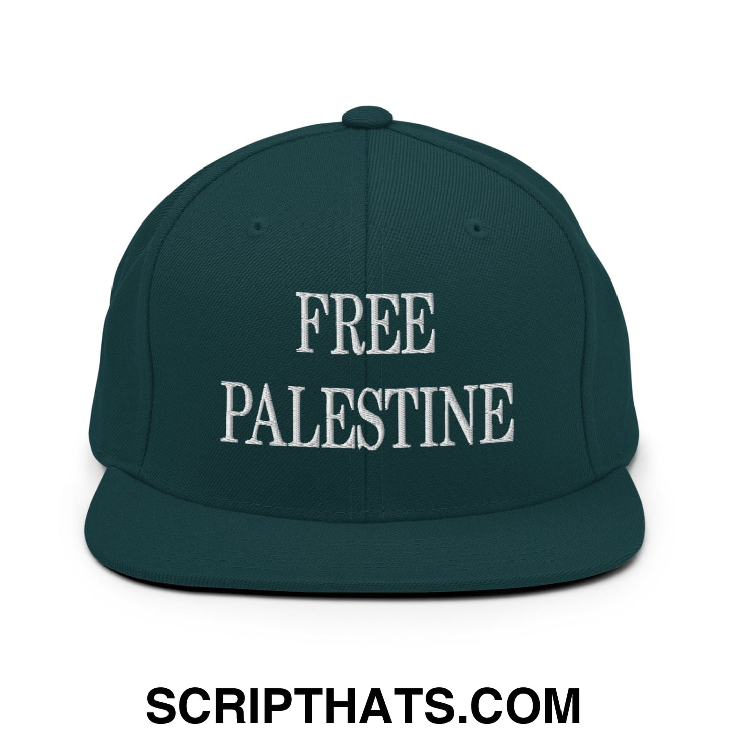 Free Palestine Embroidered Flat Bill Brim Snapback Hat Spruce