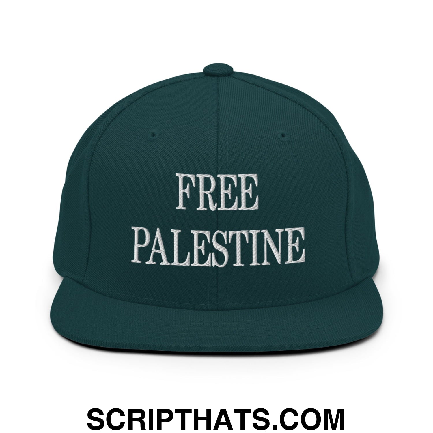Free Palestine Embroidered Flat Bill Brim Snapback Hat Spruce