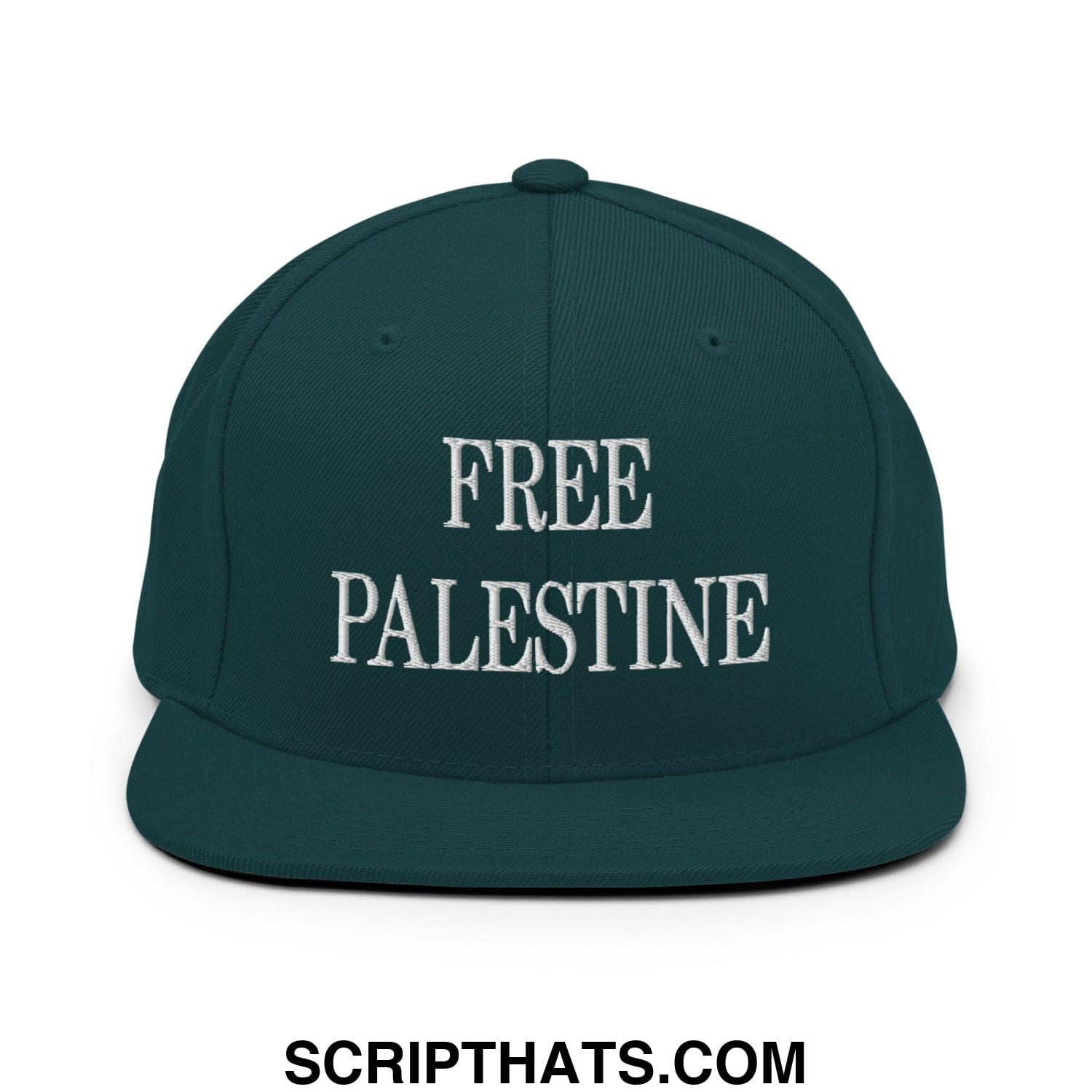 Free Palestine Embroidered Flat Bill Brim Snapback Hat Spruce