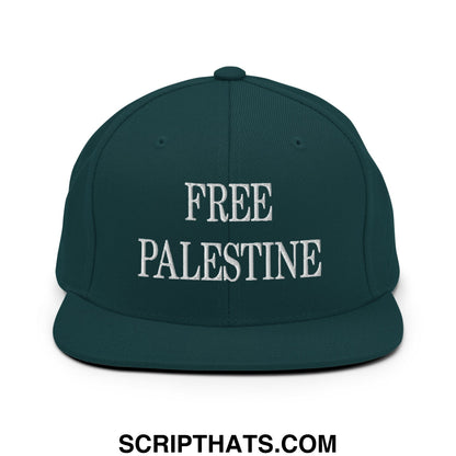 Free Palestine Embroidered Flat Bill Brim Snapback Hat Spruce
