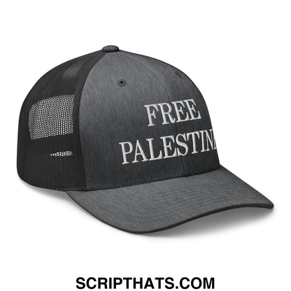 Free Palestine Embroidered Mesh Trucker Hat Dark Heather Gray