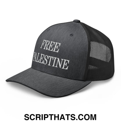 Free Palestine Embroidered Mesh Trucker Hat Dark Heather Gray