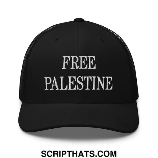 Free Palestine Embroidered Mesh Trucker Hat Black