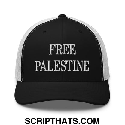 Free Palestine Embroidered Mesh Trucker Hat Black White