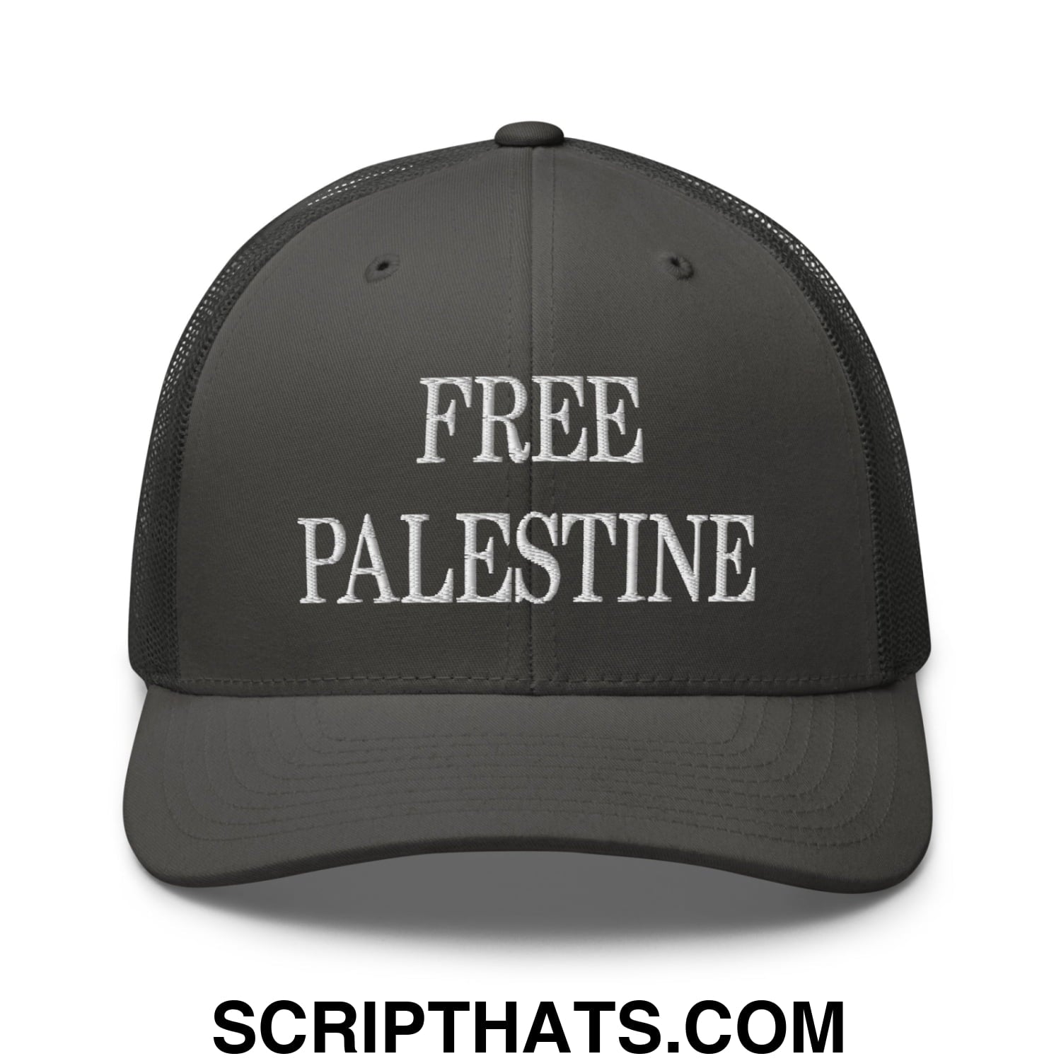 Free Palestine Embroidered Mesh Trucker Hat Charcoal