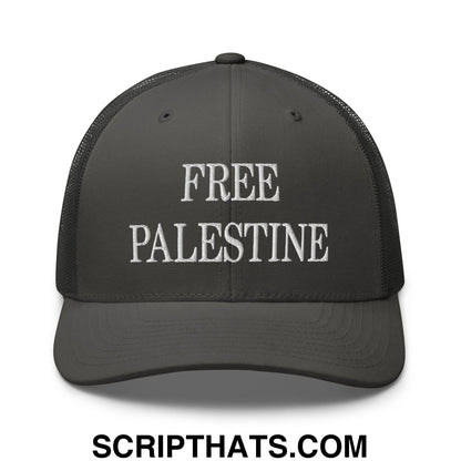 Free Palestine Embroidered Mesh Trucker Hat Charcoal