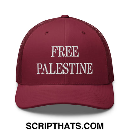 Free Palestine Embroidered Mesh Trucker Hat Cranberry