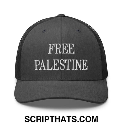 Free Palestine Embroidered Mesh Trucker Hat Dark Heather Gray