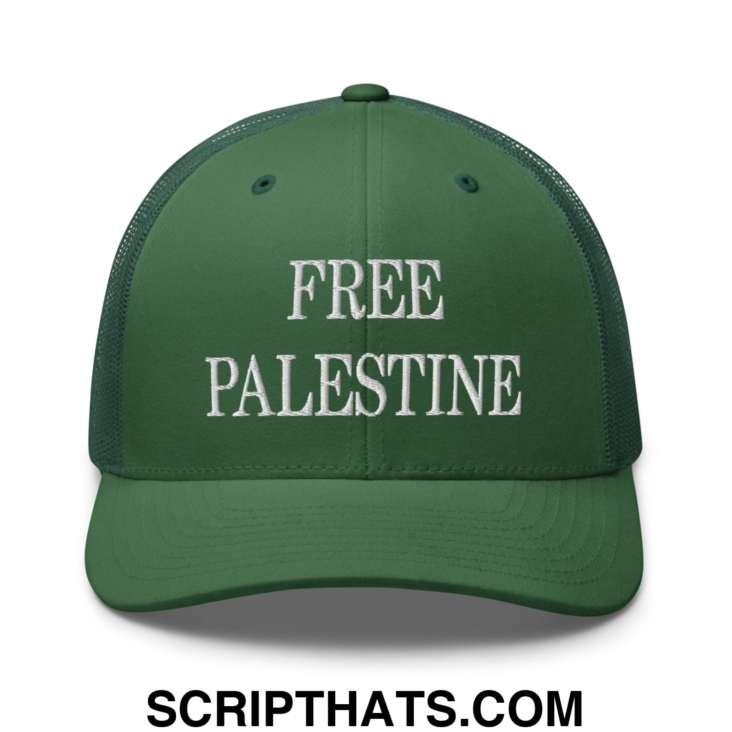Free Palestine Embroidered Mesh Trucker Hat Evergreen