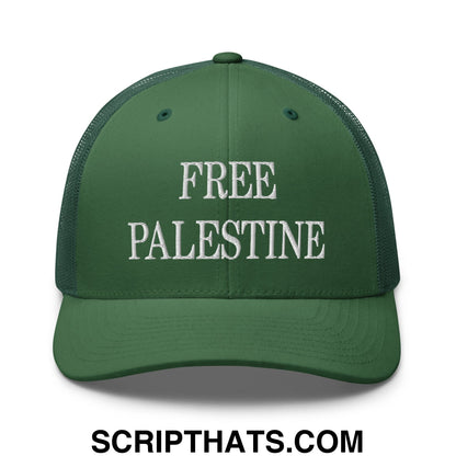 Free Palestine Embroidered Mesh Trucker Hat Evergreen