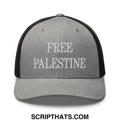 Free Palestine Embroidered Mesh Trucker Hat Heather Black