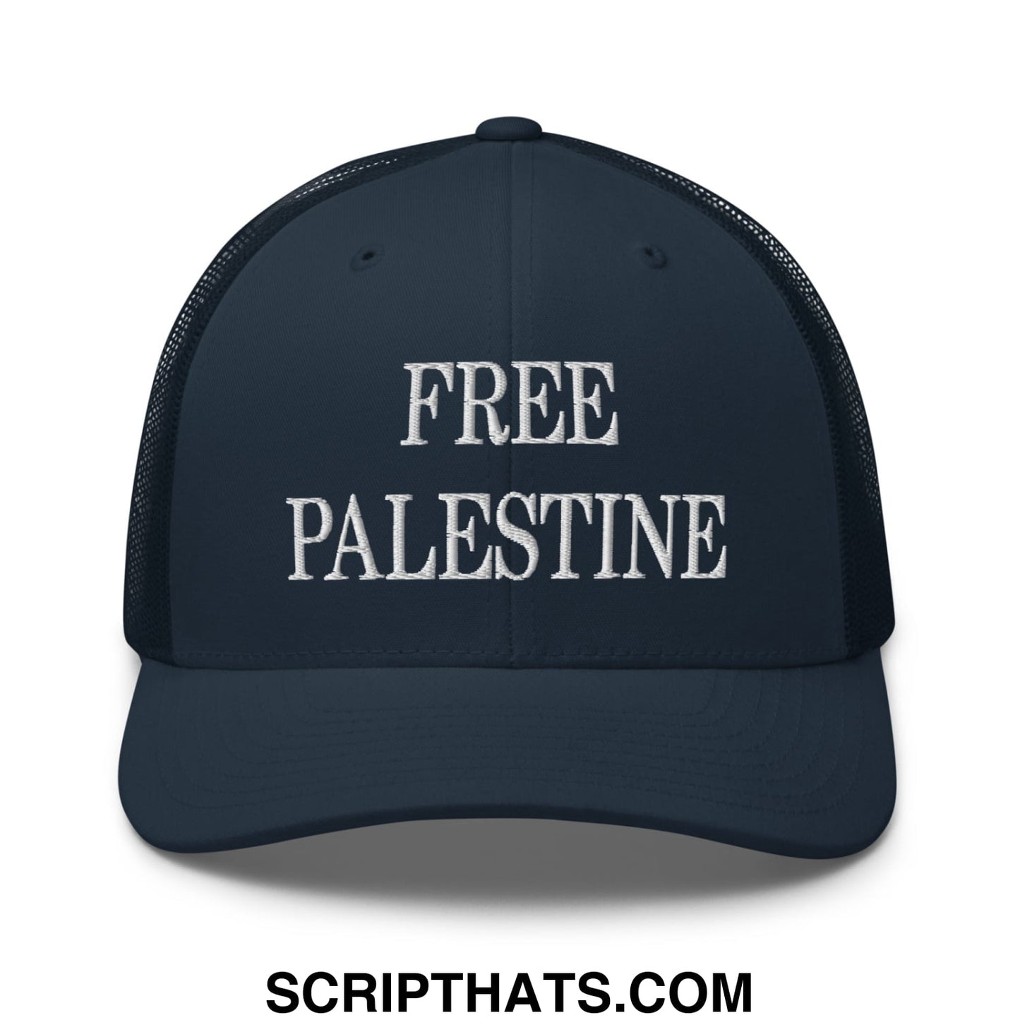 Free Palestine Embroidered Mesh Trucker Hat Navy