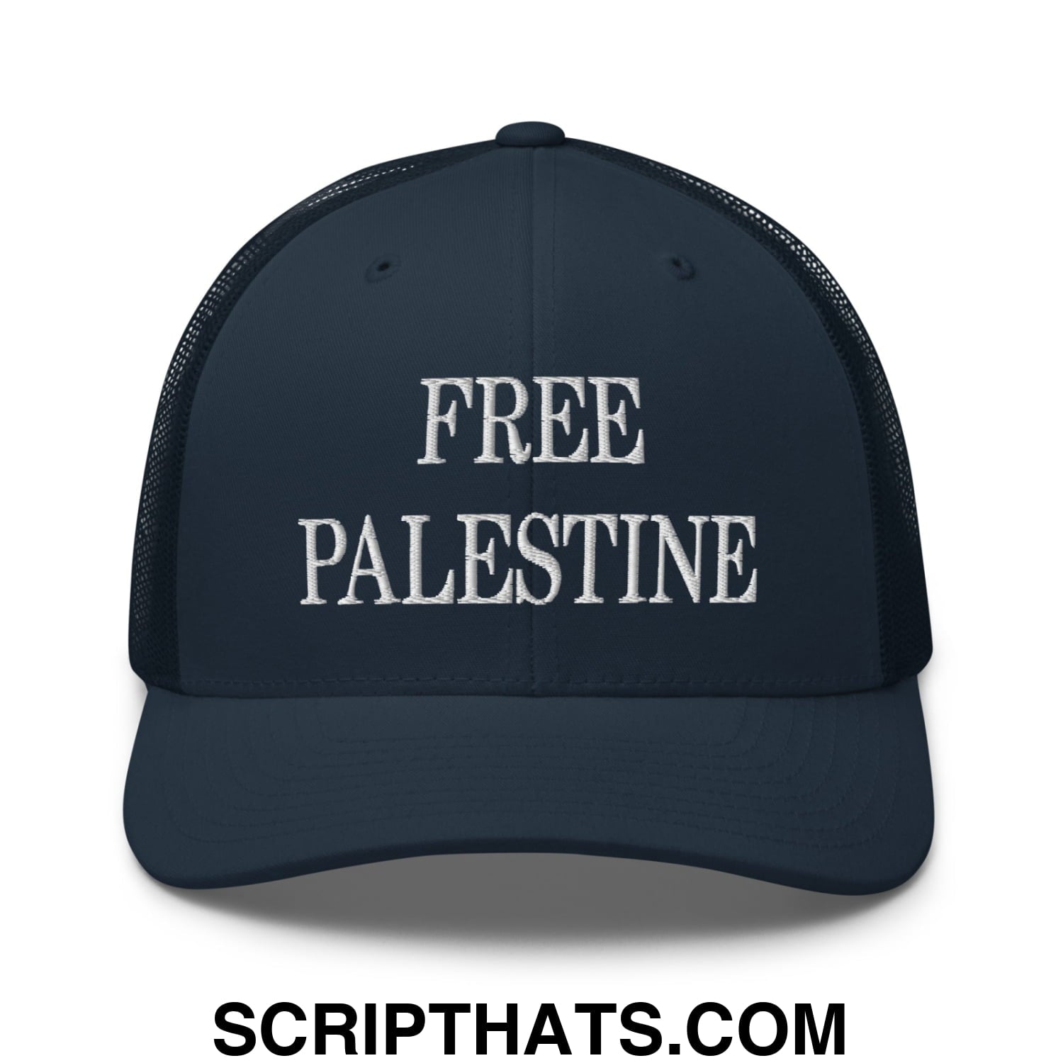 Free Palestine Embroidered Mesh Trucker Hat Navy