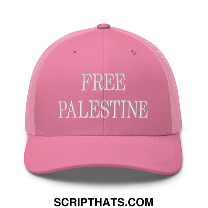 Free Palestine Embroidered Mesh Trucker Hat Pink