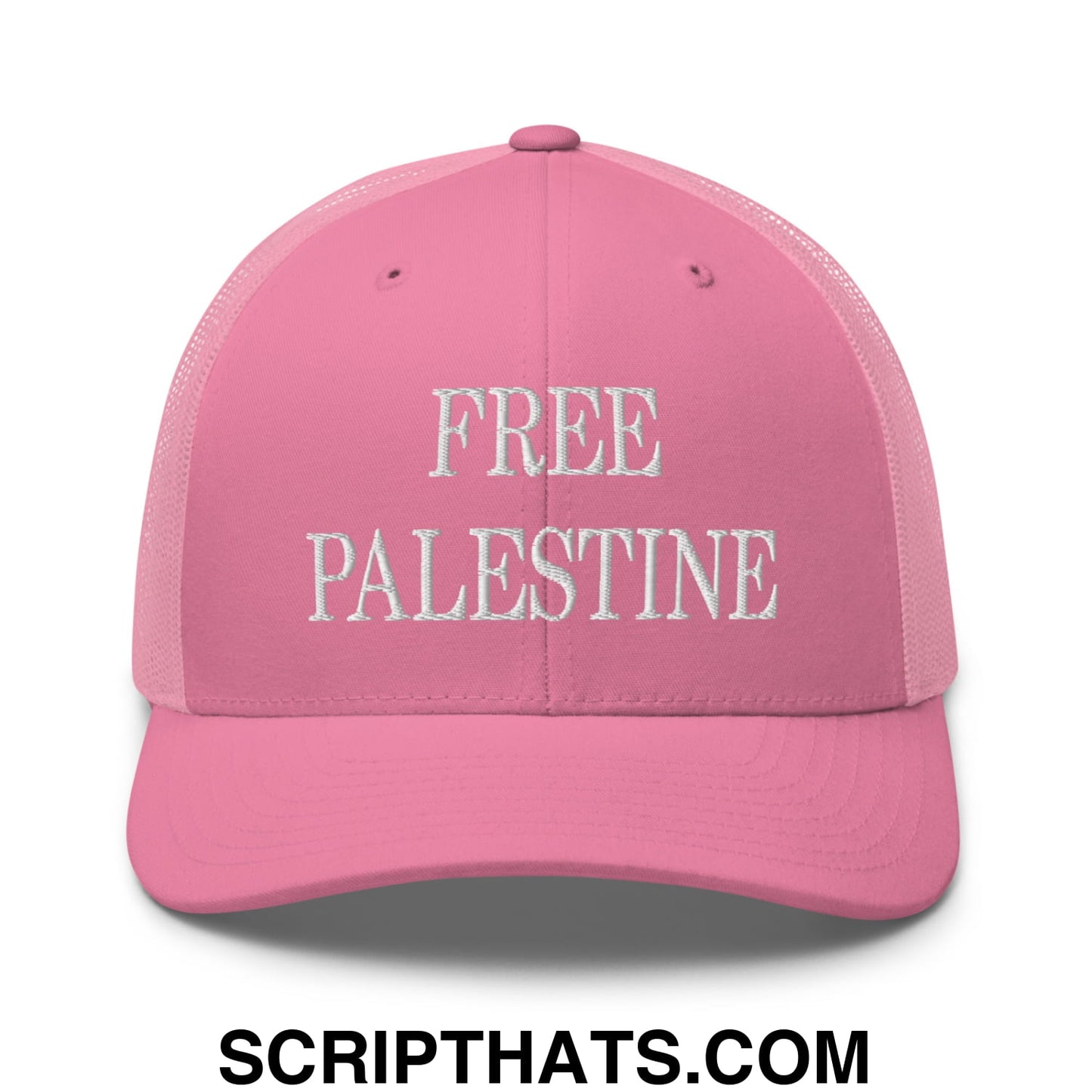 Free Palestine Embroidered Mesh Trucker Hat Pink