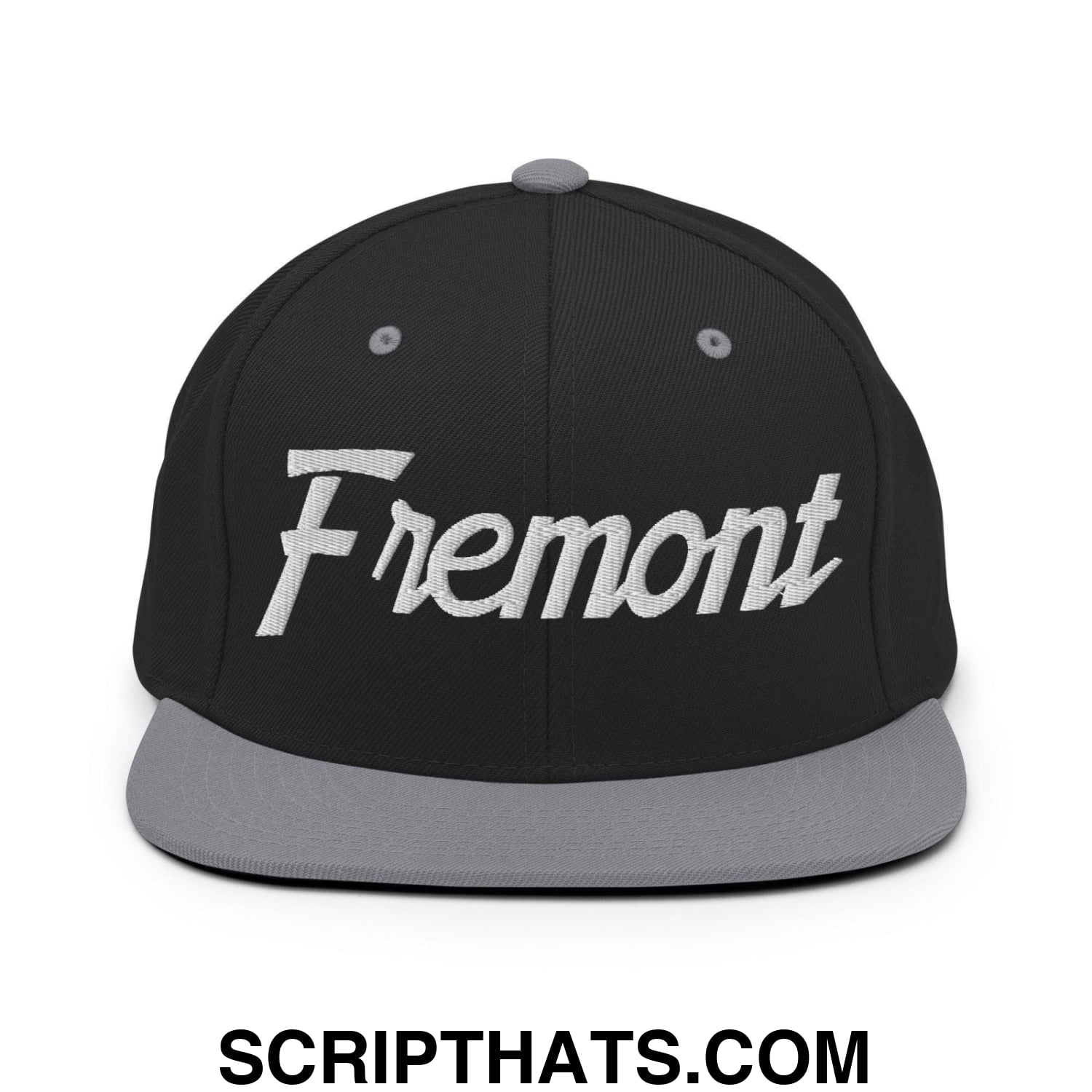 Fremont Script Snapback Hat Black Silver