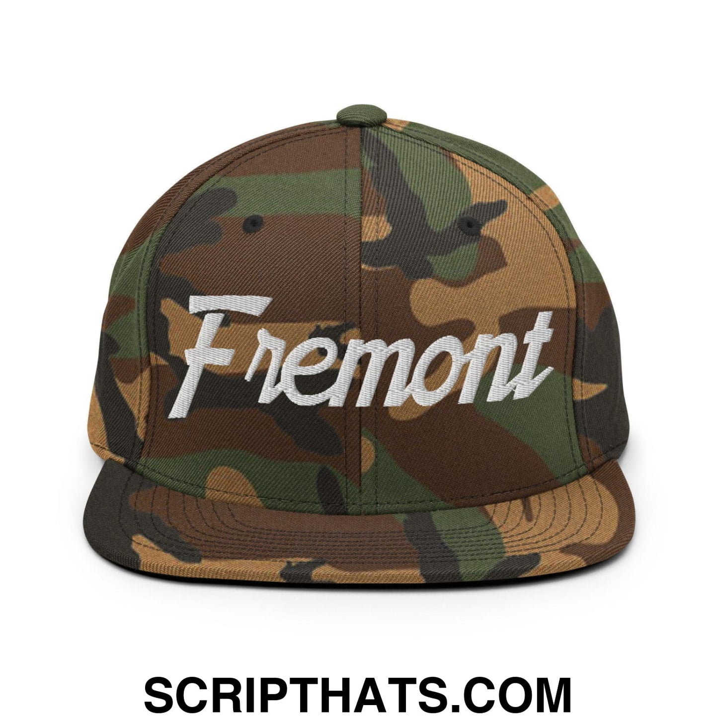 Fremont Script Snapback Hat Green Camo